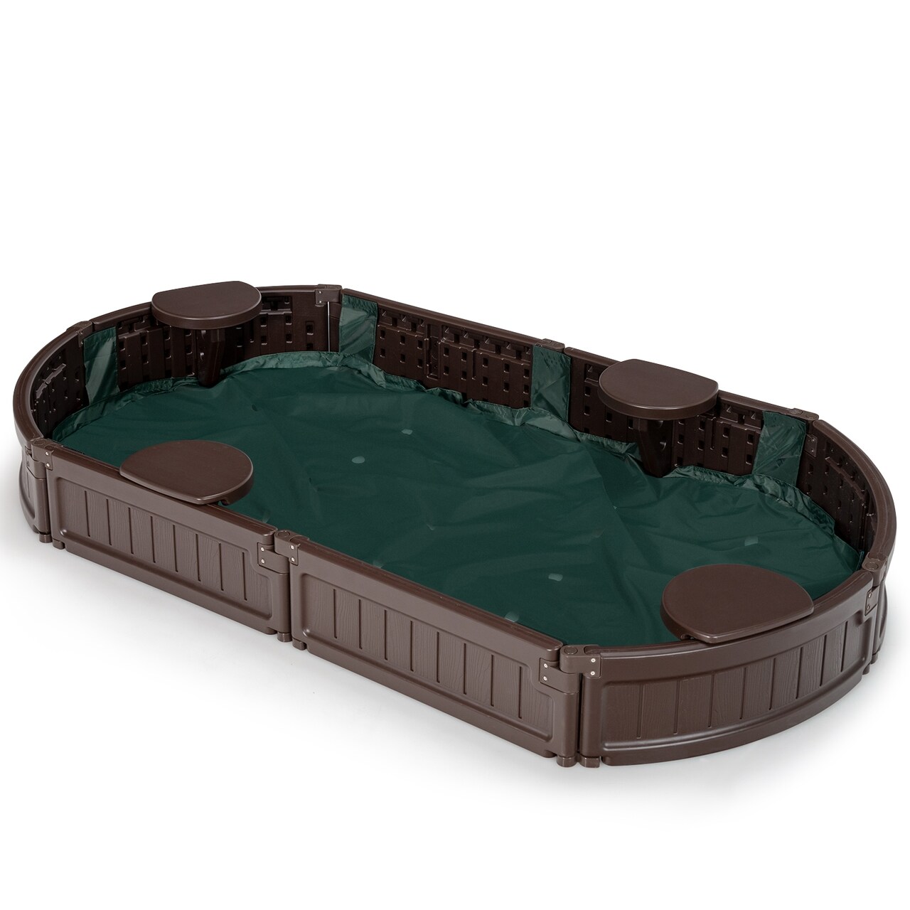 Brown HDPE Kids Sandbox with Built-In Seats Dust-Proof Cover Outdoor Play